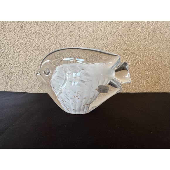 Marcolin Art Lead Crystal Fish Paperweight 6" Clear White Gold Fleck Made Italy - Picture 2 of 5
